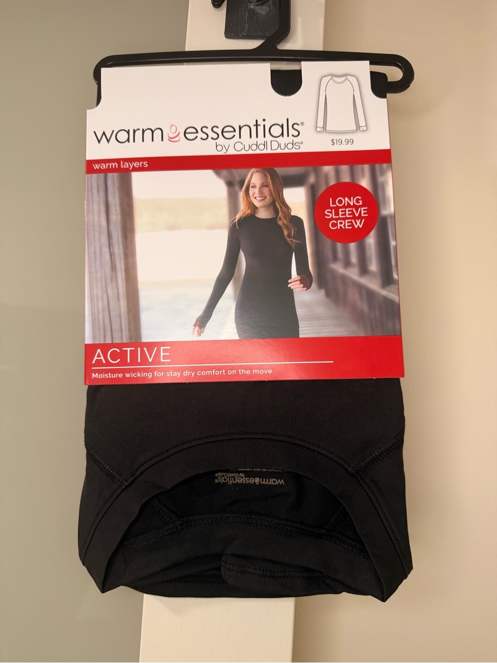 Cuddl Duds Black Long Sleeve Crew Active Top - Warm Essentials
